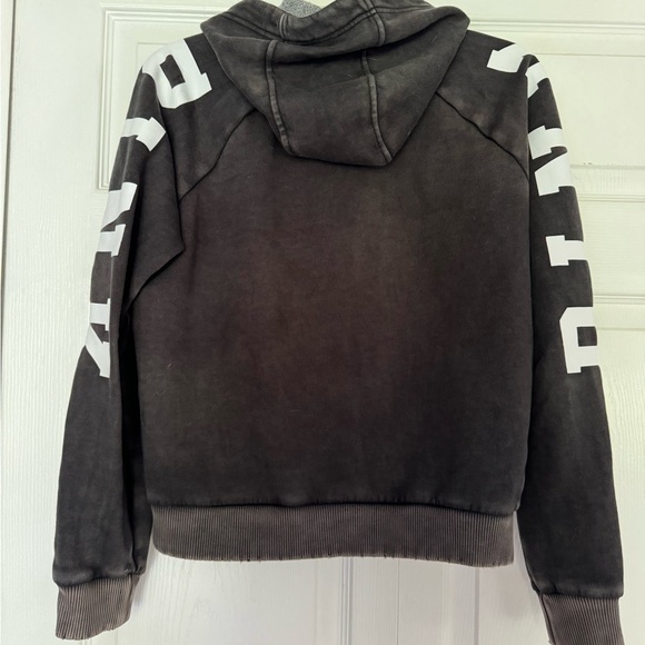 Victorias Secret Pink Distressed Hoodie Black Zip Up Sweater Size Small Dog Logo - Picture 2 of 7